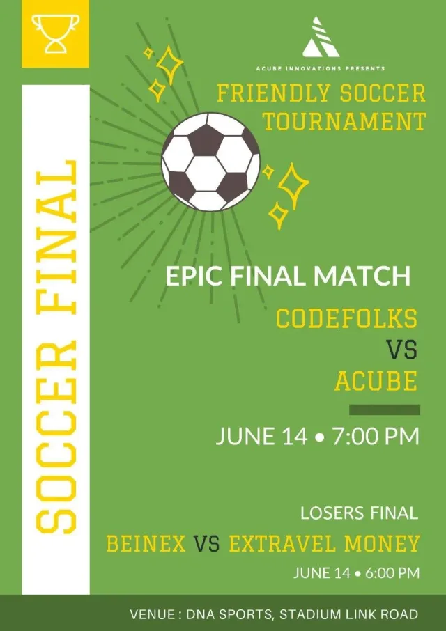 The poster for the final: Codefolks vs Acube, 14 June, 7 pm