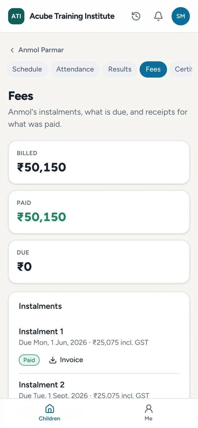 A parent's view of one child's fees and instalments